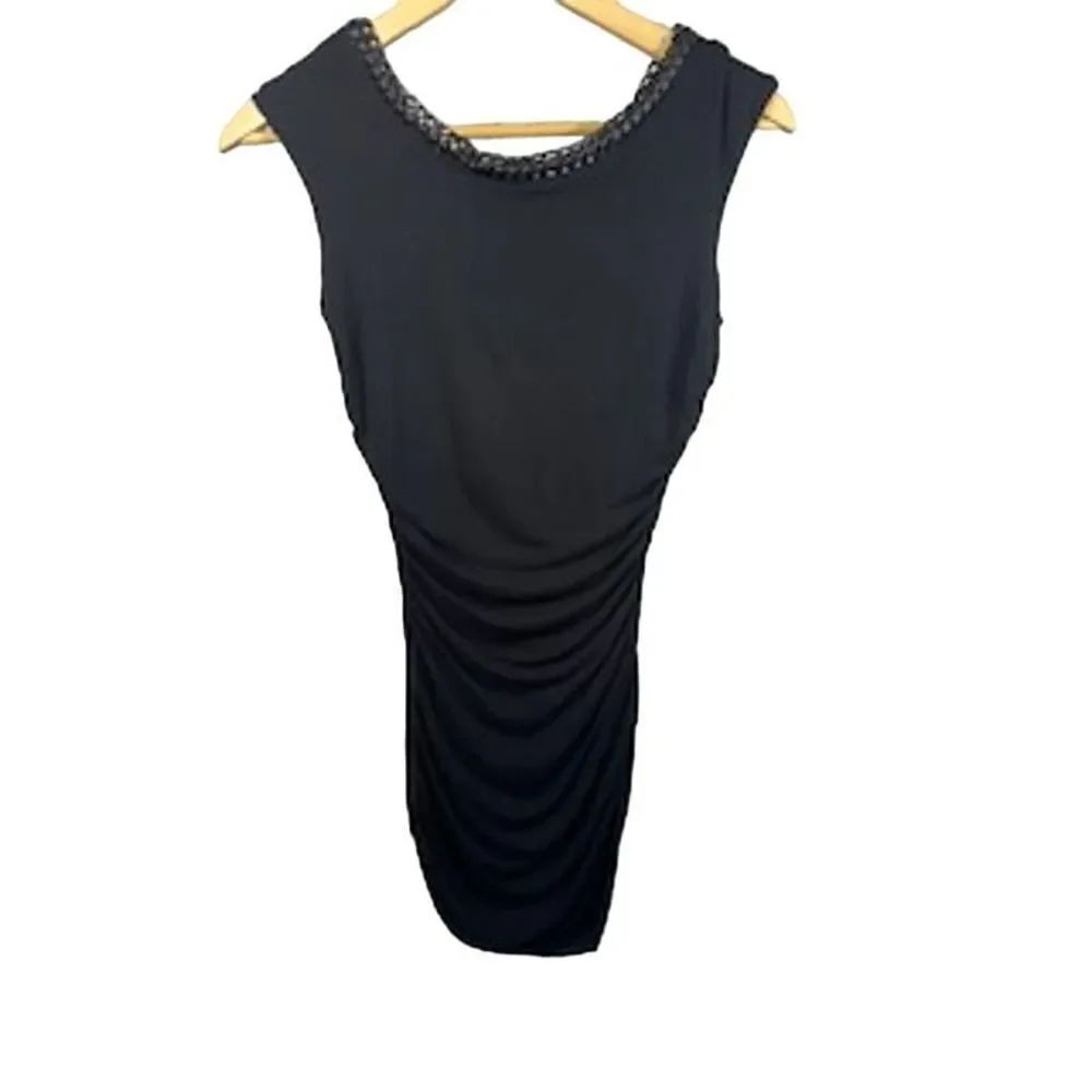 BAILEY 44 Women's Rouched Leather Chain Bodycon Mini Dress Black Size Small